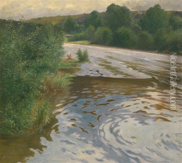 Large River Landscape Oil Painting - Adolf Kaufmann