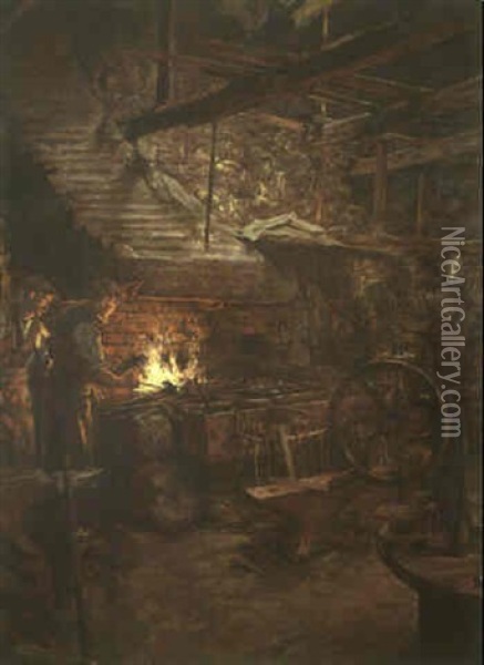 The Smith's Workshop Oil Painting - Stanhope Forbes