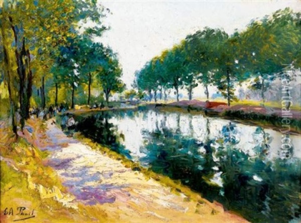 Pecheurs Au Bord Du Canal Oil Painting - Elie Anatole Pavil