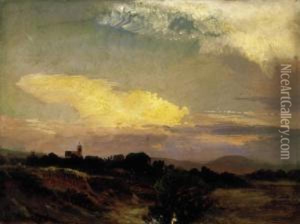 Landscape With The Sun Setting Oil Painting - Sandor Brodszky