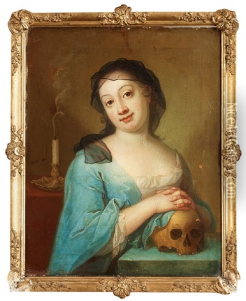 Vanitas With A Young Lady And Skull Oil Painting - Per Krafft the Younger
