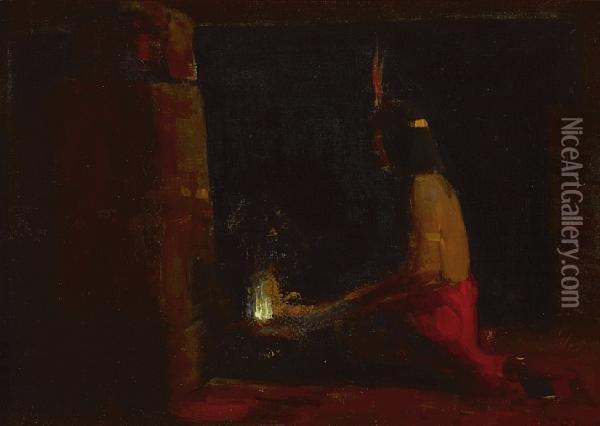 Hopi Indian At A Hearth Oil Painting - Xavier Martinez