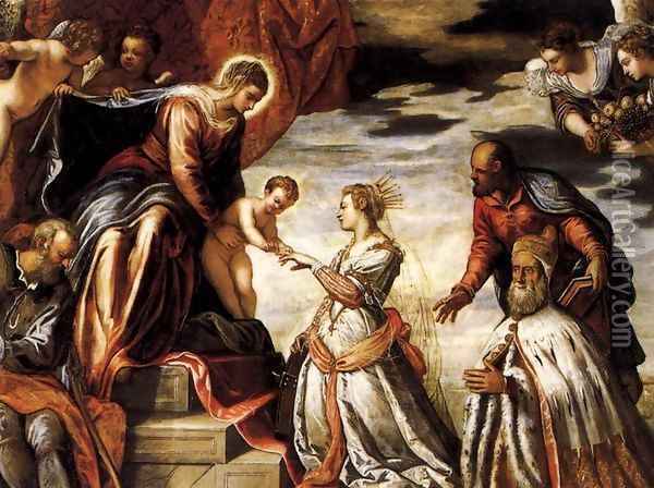 Mystic Marriage of St Catherine (detail) Oil Painting - Jacopo Tintoretto (Robusti)