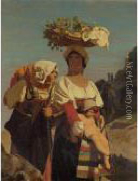 Two Italian Peasant Women And An Infant Oil Painting - Jean-Leon Gerome