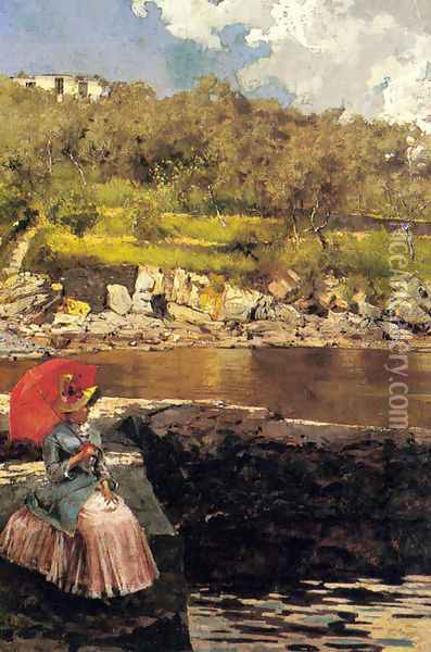 The Red Parasol Oil Painting - Isidoro Farina