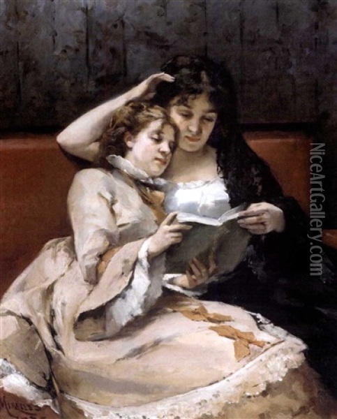 Mother And Daughter Oil Painting - Francisco Miralles y Galup