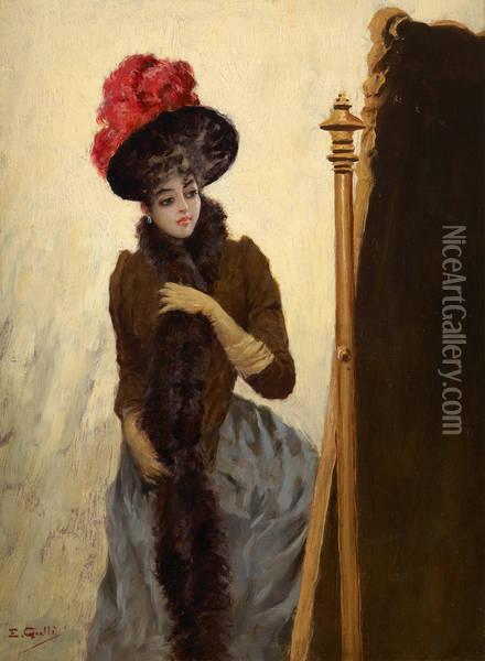 Dame Au Miroir Oil Painting - Emile Galle