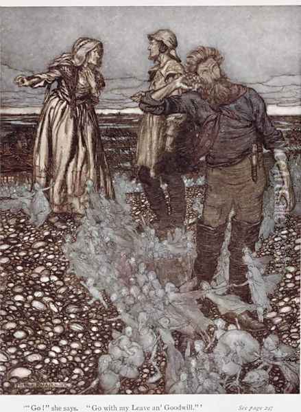 The Widow Whitgift and her sons, from Puck of Pook Hill by Rudyard Kipling 1865-1936 1906 Oil Painting - Arthur Rackham