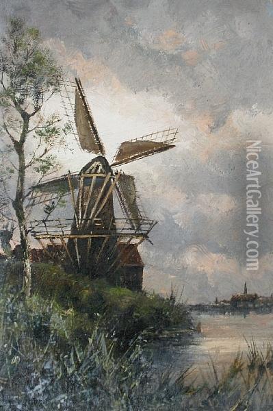 'near Muiden, Holland'; 'old Rotterdam,holland', A Pair Oil Painting - Hermanus Jr. Koekkoek