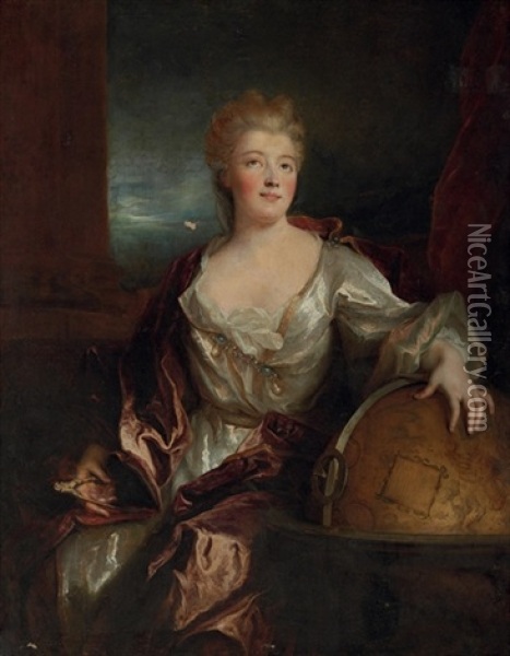 Portrait Of Gabrielle-emilie Le Tonnelier De Breteuil, Marquise Du Chatelet Oil Painting - Nicolas de Largilliere