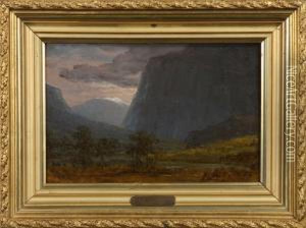 Dramatiskt Bergslandskap I Aftonrodnad Oil Painting - Carl Johan Fahlcrantz