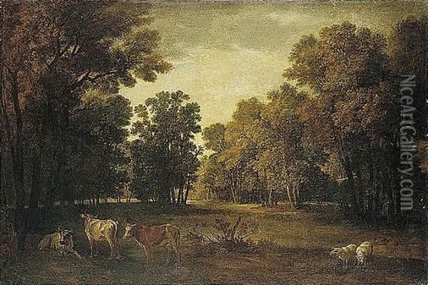 A Pastoral Landscape With Cattle And Sheep Oil Painting - Jean-Baptiste Oudry