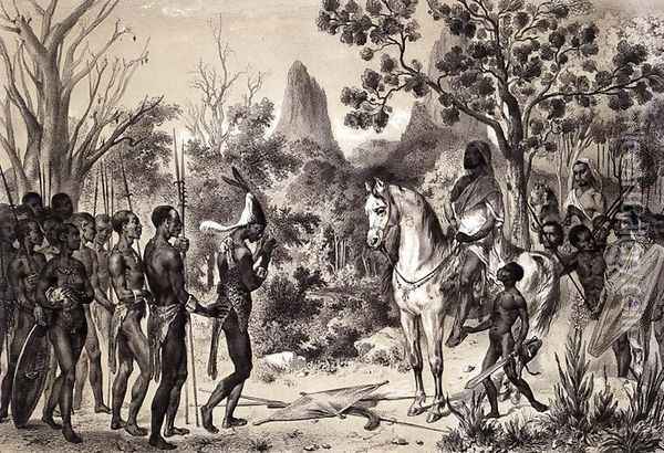Ceremony introducing a Negro Chief to a Sennarian King, from Voyages au Soudan Oriental et dans lAfrique Septentrionale by Pierre Tremaux 1818-95 engraved by Laurens, 1852 Oil Painting - Pierre Tremaux