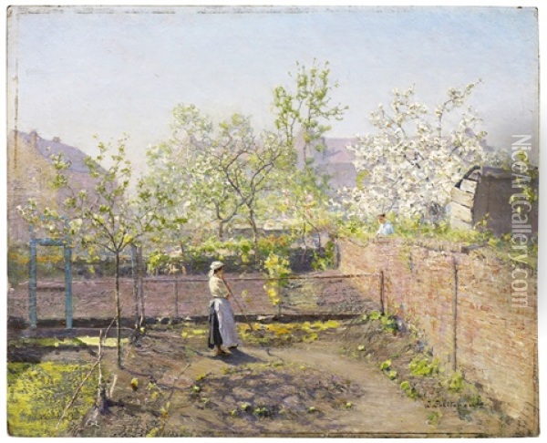 View From A Monastery - Cherries In Bloom Oil Painting - Ivan Pavlovich Pokhitonov