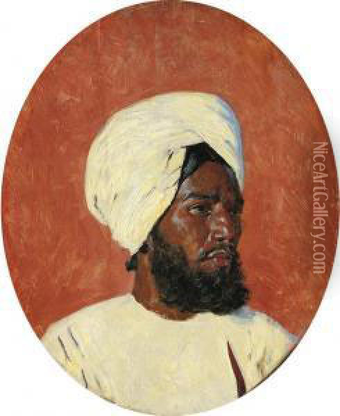 Portrait Of An Indian Man Oil Painting - Vasili Vasilyevich Vereshchagin