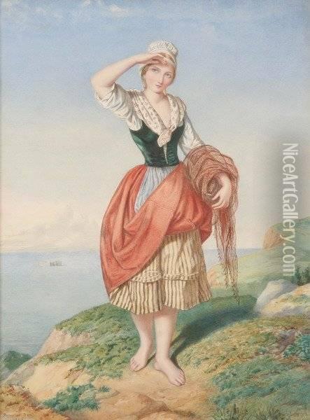 La Falaise Boulogne Oil Painting - Auguste Jules Bouvier, N.W.S.