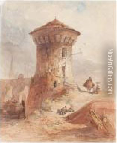 Tower By A Bridge Oil Painting - Edward Alfred Angelo Goodall
