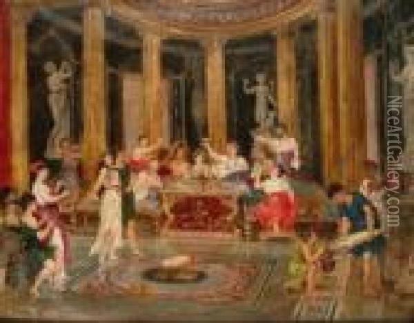 Banquete En Un Palacio Pompeyano Oil Painting - Alejo De Vera Blasco Estaca
