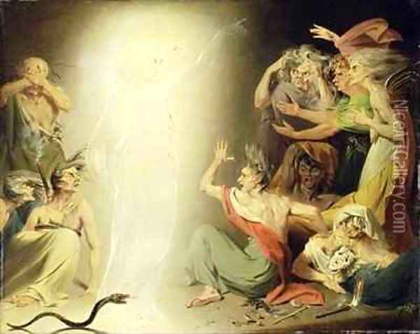 The Ghost of Clytemnestra Awakening the Furies Oil Painting - John Downman