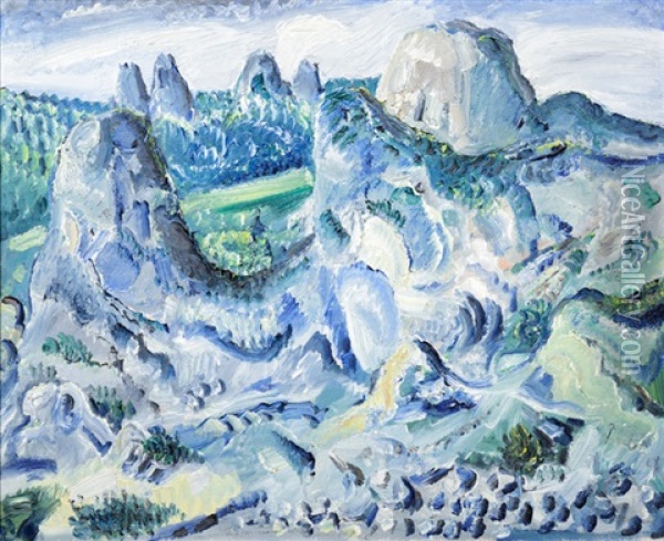 Landschaft Mit Felsen - Felsen Bei Blaubeuren Oil Painting - Paul Kleinschmidt