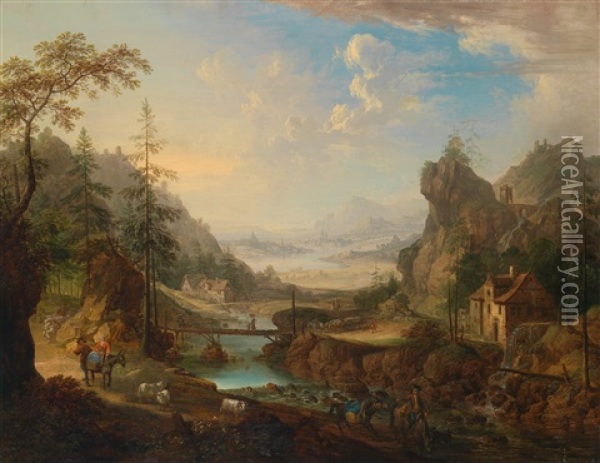 Eine Weite Fluslandschaft Oil Painting - Jan Griffier the Elder