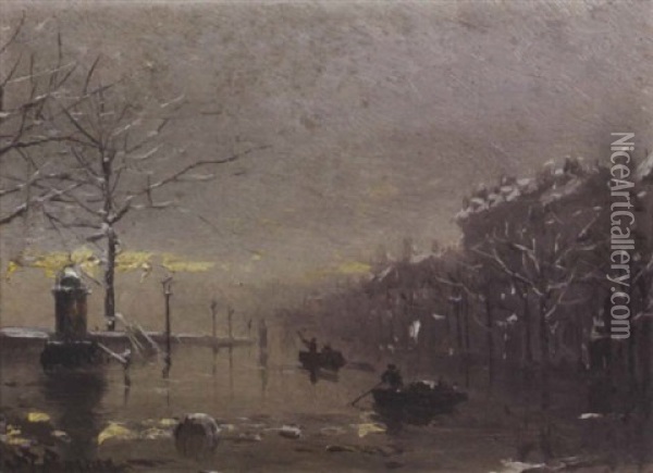 Les Inondations A Paris Oil Painting - Antoine Barbier
