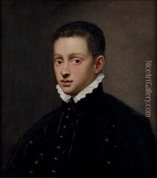 Portrait Of A Boy, Bust-length, In A Black Doublet With A White Collar Oil Painting - Jacopo Robusti, II Tintoretto