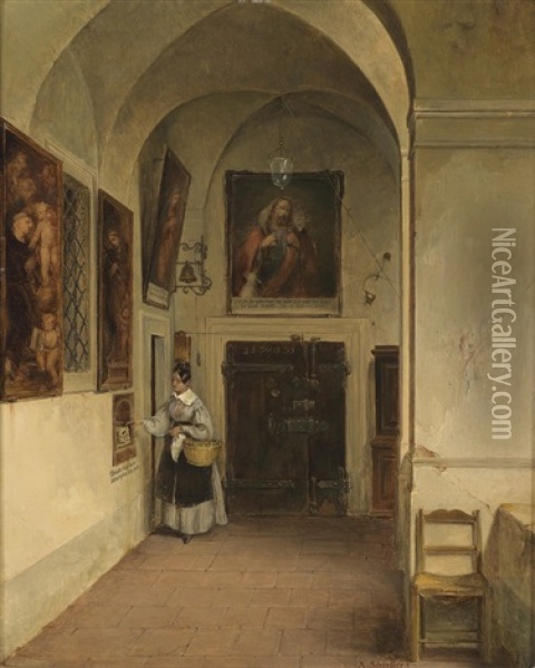 Im Klostergang Oil Painting - Albert Schindler