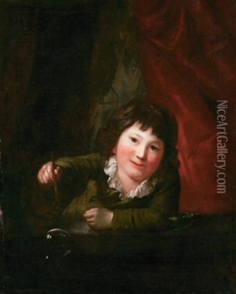 Portrat Des Sohnes Georg Beim Spiel Mit Seifenblasen Oil Painting - Anton Graff