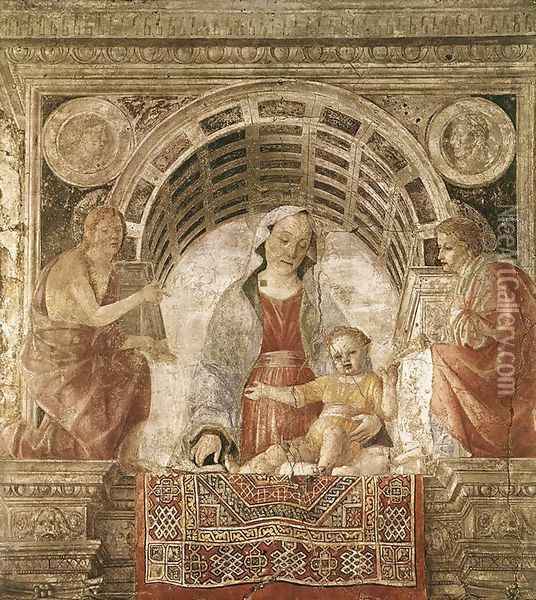 Madonna and Child with St John the Baptist and St John the Evangelist 1485 Oil Painting - Vincenzo Foppa