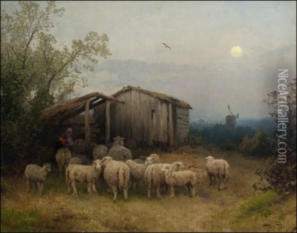 Waiting For The Shepherd Oil Painting - Hermann Herzog