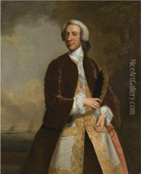 Portrait Of Captain Saumarez (1710-1747) Oil Painting - John Ii Wollaston