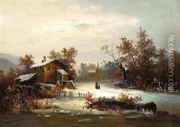 Winterliche Dorfansicht Oil Painting - August Peters