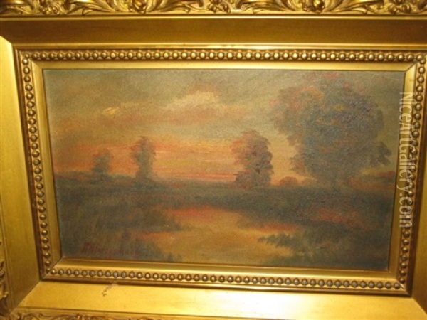 Lake At Sunset Oil Painting - Alfred Montgomery