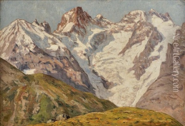 Paysage Du Massif Des Ecrins, Avec Le Pic Gaspard, Le Glacier De L'homme Et Le Pic De La Meije Oil Painting - Henri Van Muyden