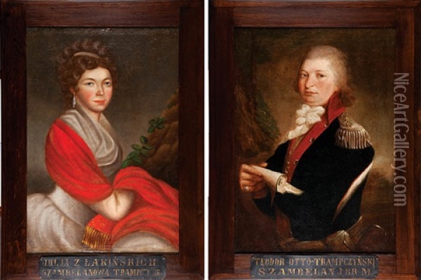 Malzonkowie Teodor Otto I Julia Z Lakinskich Trampczynscy (pair) Oil Painting - Jozef Faworski