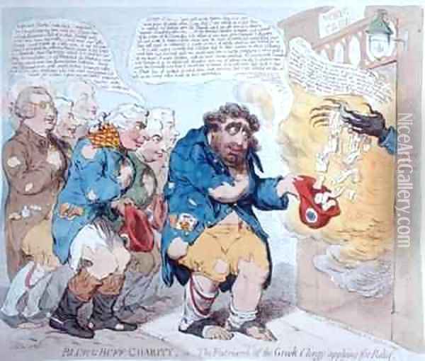 Blue and Buff Charity or The Patriarch of the Greek Clergy applying for Relief Oil Painting - James Gillray