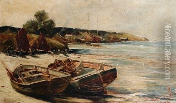 Fishing Boats On The Shore Oil Painting - Edwin John Ellis