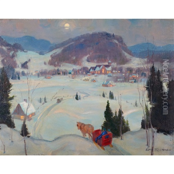 St. Sauveur At Dusk, Christmas Eve Oil Painting - Eric Riordon