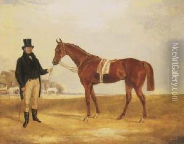 Zillot, A Chestnut Racehorse Oil Painting - Francis Calcraft Turner