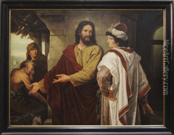 Jesus Parmi Les Docteurs Et Jesus Et Le Jeune Homme Riche (2 Works) Oil Painting - Jozef Willemszoon Hoevenaar