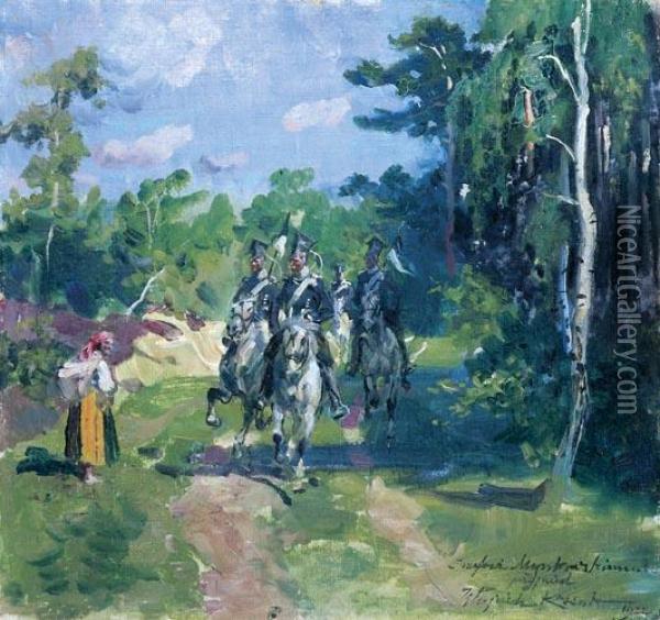 Patrol 2 Pulku Ulanow Armii Krolestwa Polskiego, 1922 R. Oil Painting - Wojciech Von Kossak