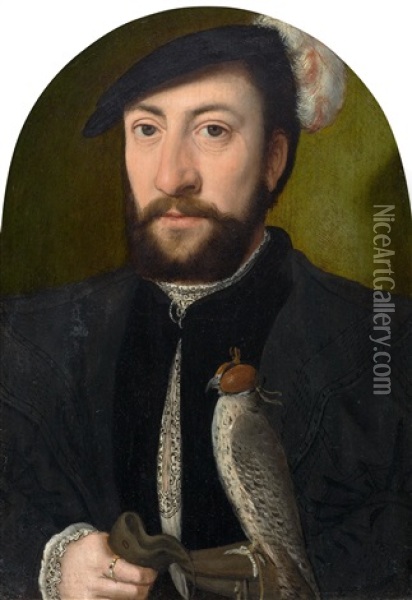 Portrait Of A Nobleman With Falcon Oil Painting - Ambrosius Benson