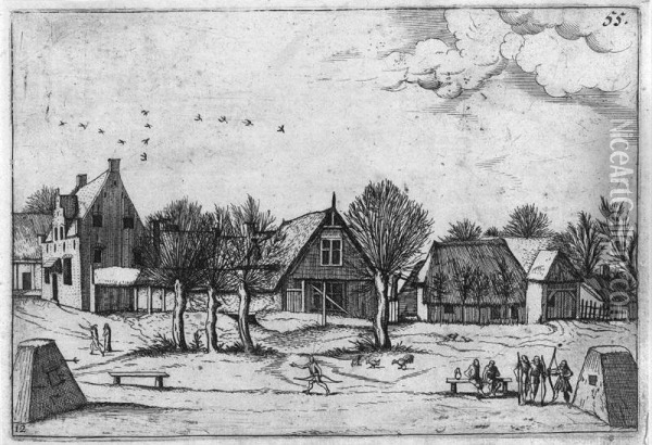 Country Village (bast. 44; New Holl. 155) Oil Painting - Master Of The Small Landscapes