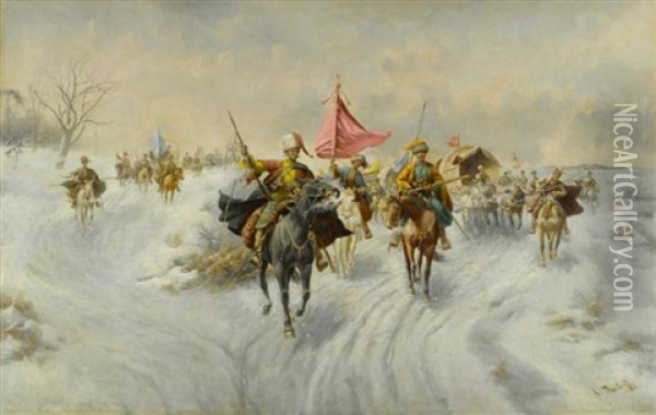 Der Goldtransport In Sibirien Oil Painting - Adolf (Constantin) Baumgartner-Stoiloff