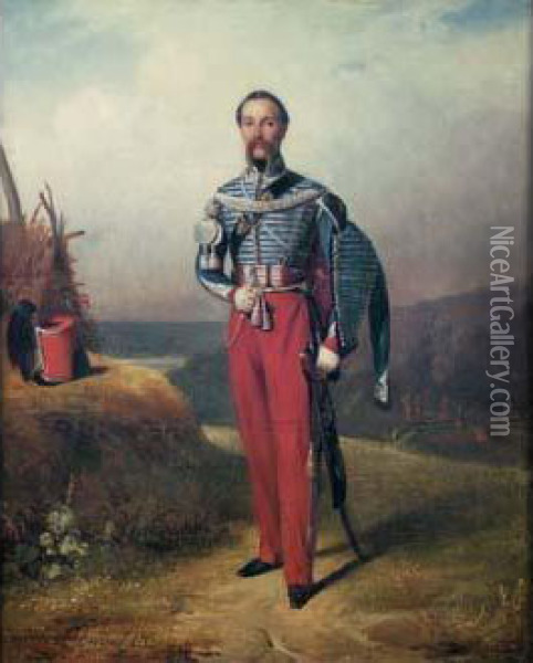 Portrait D'un Militaire Dans Un Paysage Oil Painting - Jules-Alexandre Duval-Lecamus