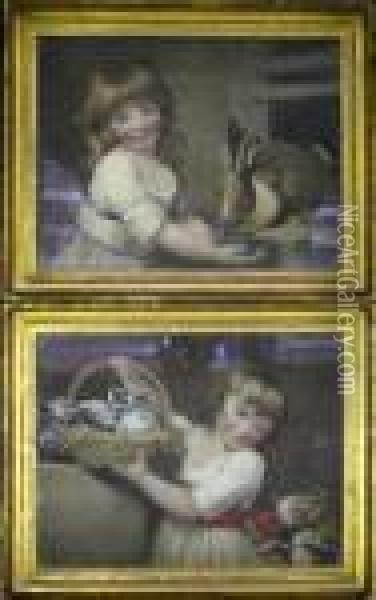 Small Child Feeding A Rabbit Oil Painting - George Morland