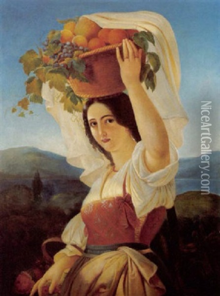 Junge Italienerin Mit Fruchtekorb Oil Painting - Theodor Leopold Weller