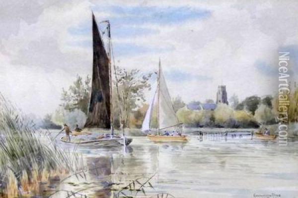 Ranworth Dyke Oil Painting - William Leslie Rackham