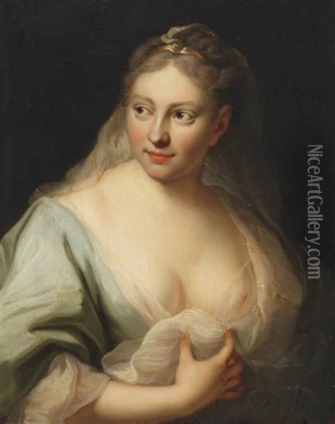A Young Woman In A Blue Dress With A Veil Oil Painting - Anton Raphael Mengs